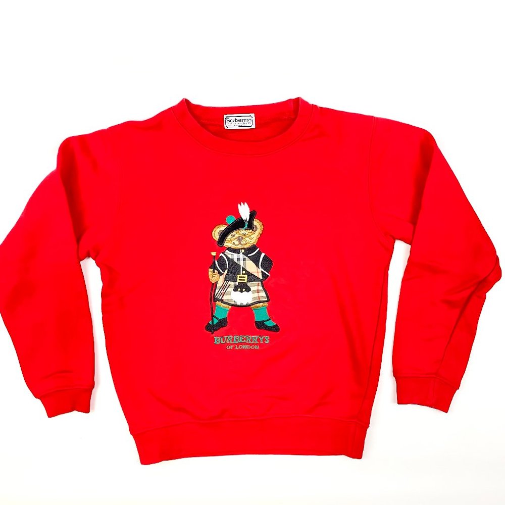 VTG Burberry Burberrys of London Crewneck Sz 8-10 City Bears Scottish Teddy Embr